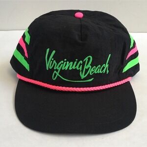 Vintage 90s Triangle Headwear Virginia Beach Snapback Hat Cap Neon Green Pink